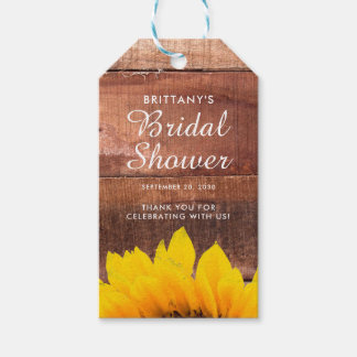 Étiquettes-cadeau Fête de la mariée rustique en bois de tournesol