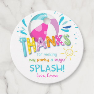 Étiquettes Cadeau Fête de la piscine de Splish Fille Merci d'anniver