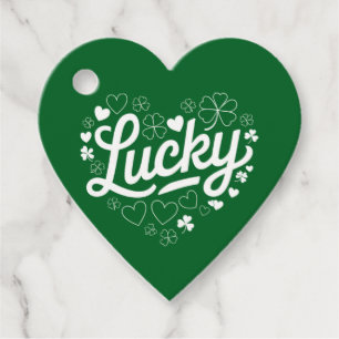 Étiquettes Cadeau Fête de la Saint-Patrick Cœur Trèfle Chanceux Trèf