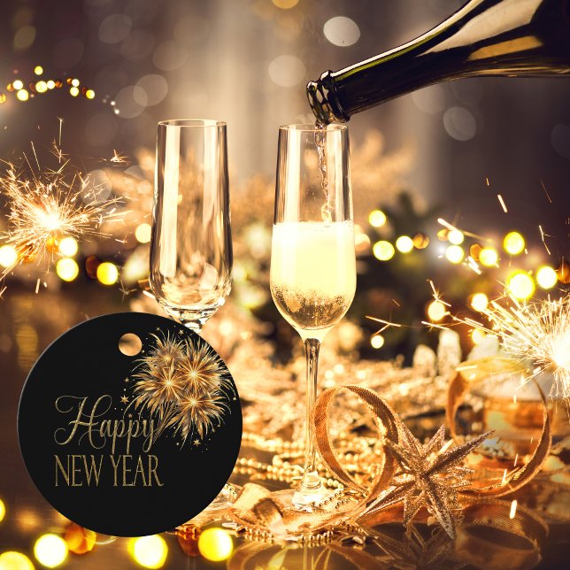 Étiquettes Cadeau Fête de la Saint-Sylvestre Champagne Black & Gold (Hand out party favors with this cute favor tag attached to it!)