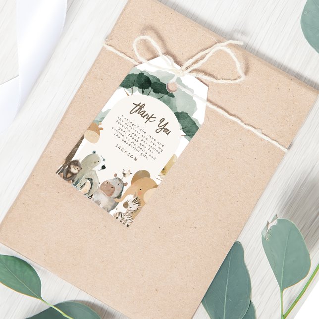 Étiquettes-cadeau Fête de l'aquarelle Animaux Photo Fête d'anniversa (Créateur téléchargé)