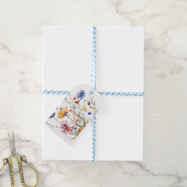 Étiquettes-cadeau Fête de l'aquarelle Fleur sauvage 'Hunny' (With Twine)