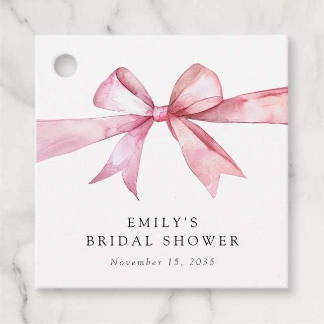 Étiquettes Cadeau Fête de mariage avec un nœud rose (Devant)