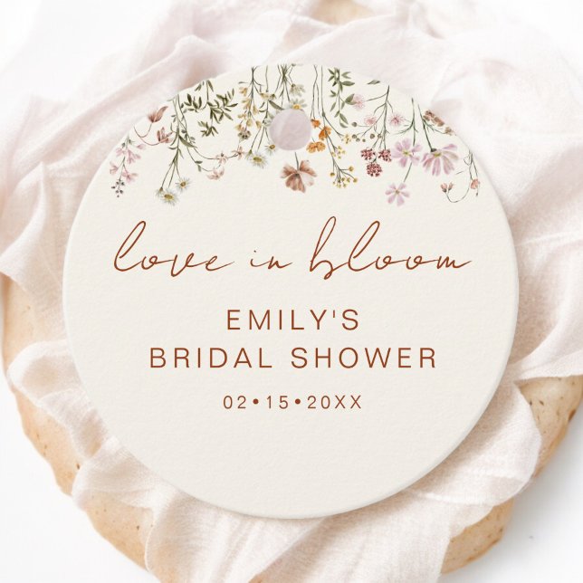 Étiquettes Cadeau Fête de mariage bohème aux fleurs sauvages Amour e (Créateur téléchargé)