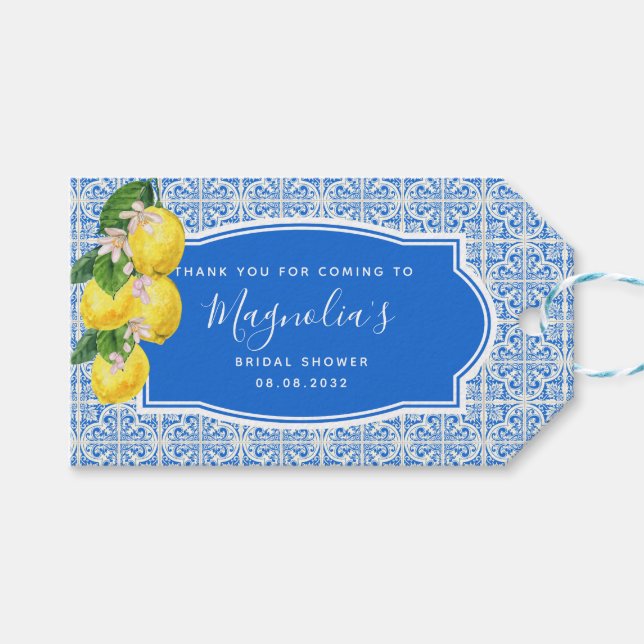 Étiquettes-cadeau Fête de mariage champêtre au citron méditerranéen (Devant (Horizontal))