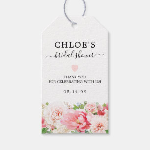 Étiquettes-cadeau Fête de mariage champêtre rose pivoine florale ros