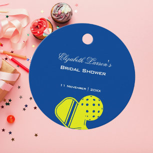 Étiquettes Cadeau Fête de Mariage des Amoureux de Pickleball Néon Bl