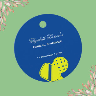 Étiquettes Cadeau Fête de Mariage des Amoureux de Pickleball Néon Bl