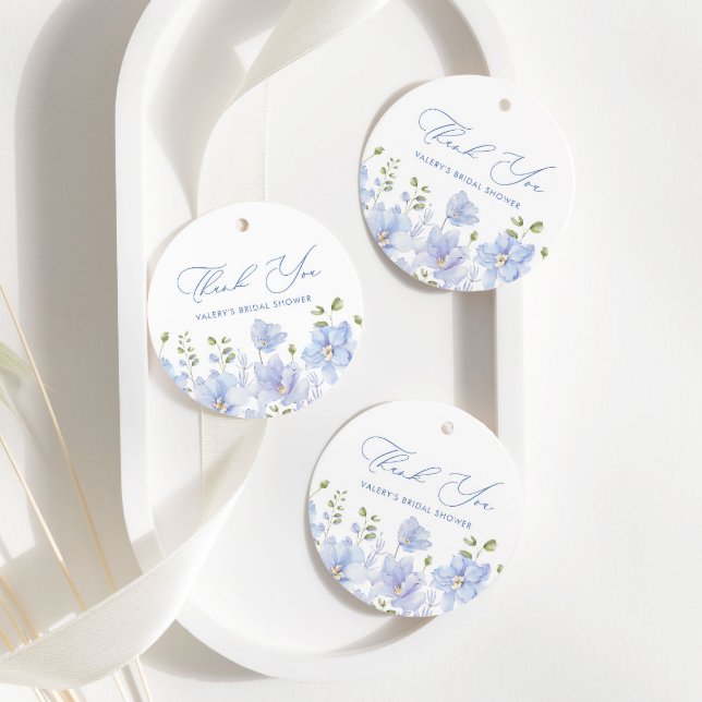 Étiquettes Cadeau Fête de mariage Fleurs Bleu Poussiéreux (Créateur téléchargé)