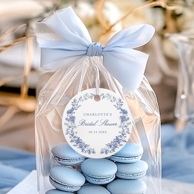 Étiquettes Cadeau Fête de mariage Floral Bleu Poussiéreux (Créateur téléchargé)