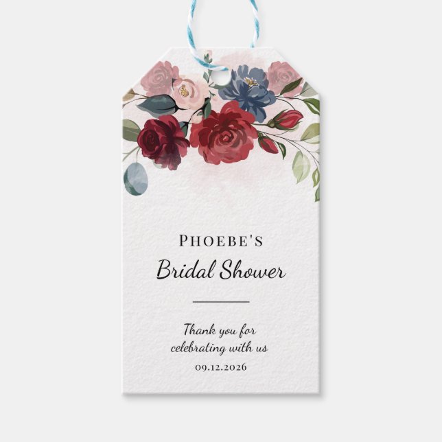Étiquettes-cadeau Fête de Mariage Moderne Floral Bourguignon Blush (Devant)