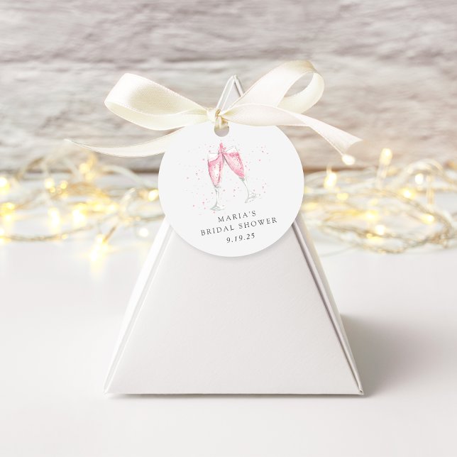 Étiquettes Cadeau Fête de mariage personnalisée au champagne rose (Créateur téléchargé)