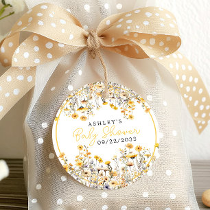 Étiquettes Cadeau Fête de Naissance Aquarelle Bohème Fleur Jaune Sau
