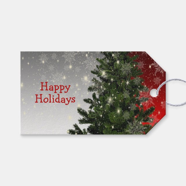 Étiquettes-cadeau Fête de Noël Arbre vert Rouge Argent Flèches (Devant (Horizontal))
