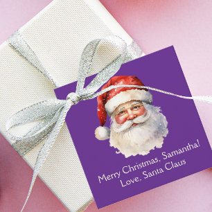 Étiquettes Cadeau Fête de Noël Customisée du Père Noël pourpre
