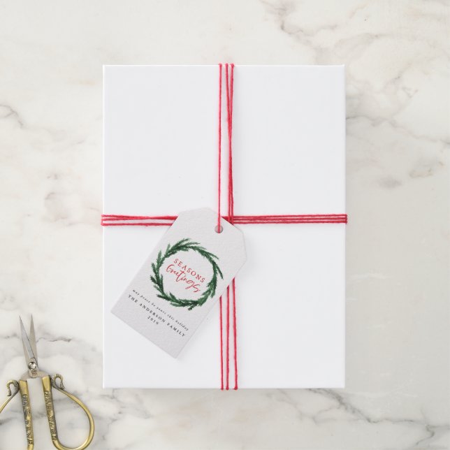 Étiquettes-cadeau Fête de noël de l'aquarelle et des rayures (Avec de la ficelle)