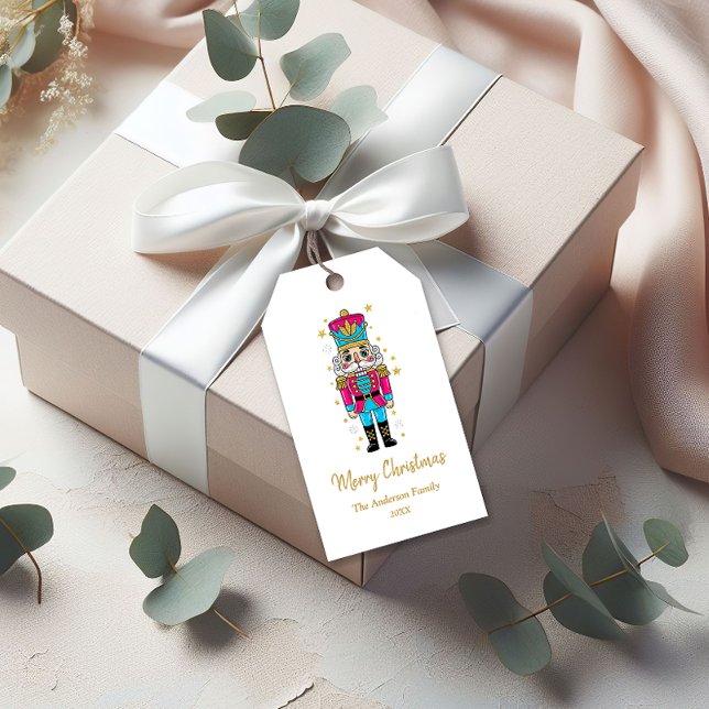 Étiquettes-cadeau Fête de Noël Élégant Casse-Noisette | Paillettes D (Créateur téléchargé)