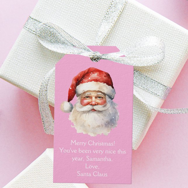 Étiquettes-cadeau Fête de Noël Pink Santa Claus Custom Girls (Créateur téléchargé)