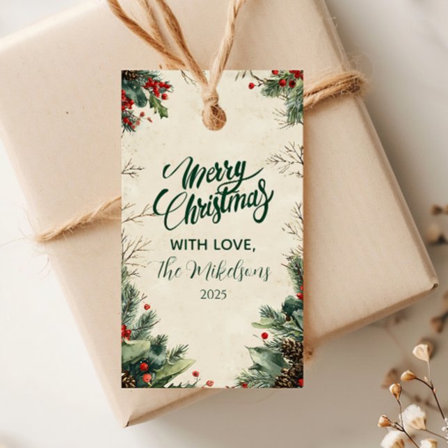 Étiquettes-cadeau Fête de Noël Rustic Birch Pinecone (Créateur téléchargé)