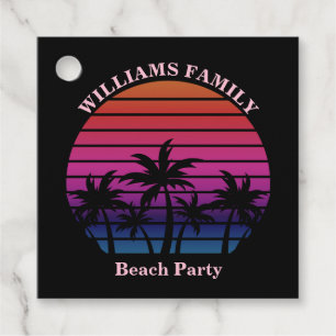 Étiquettes Cadeau Fête de plage personnalisée Coucher de soleil trop