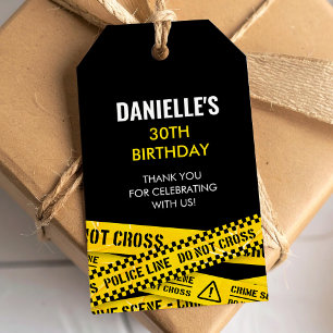 Étiquettes-cadeau Fête de police avec bandes de scène de crime jaune