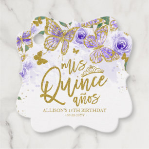 Étiquettes Cadeau Fête de Quinceanera Florale Papillon Violet