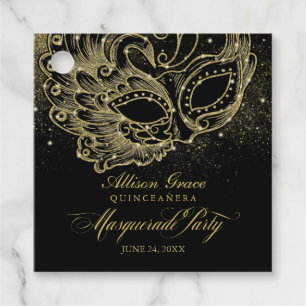 Étiquettes Cadeau Fête de Quinceañera Mascarade Or Noir