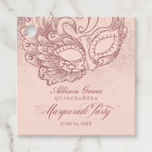 Étiquettes Cadeau Fête de Quinceañera Mascarade Rose Gold Rose