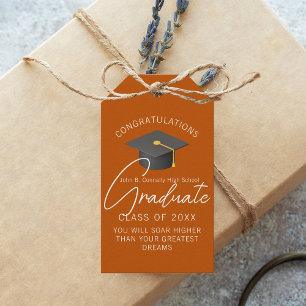 Étiquettes-cadeau Fête de remise de diplômes personnalisée orange br