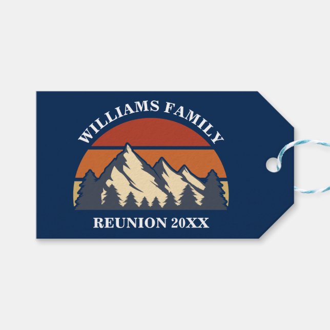 Étiquettes-cadeau Fête de réunion familiale personnalisée Blue Mount (Devant (Horizontal))