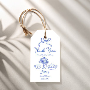 Étiquettes-cadeau Fête de thé de mariée à l'arc dessiné à la main