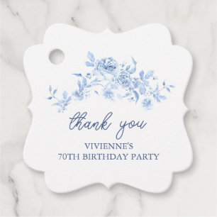 Étiquettes Cadeau Fête des 70 ans Dusty Blue Rose Florale Personnali