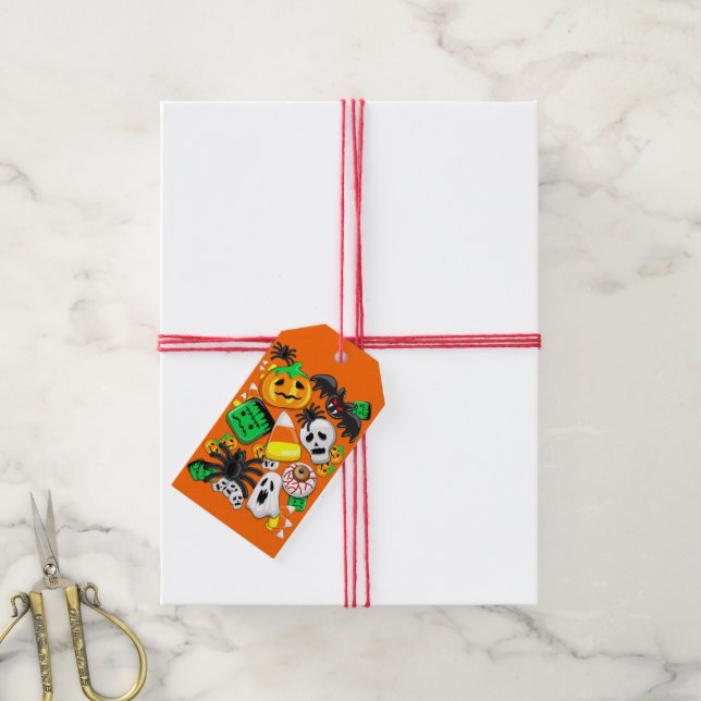 Étiquettes-cadeau Fête des Candies Éffrayantes d'Halloween (Avec de la ficelle)