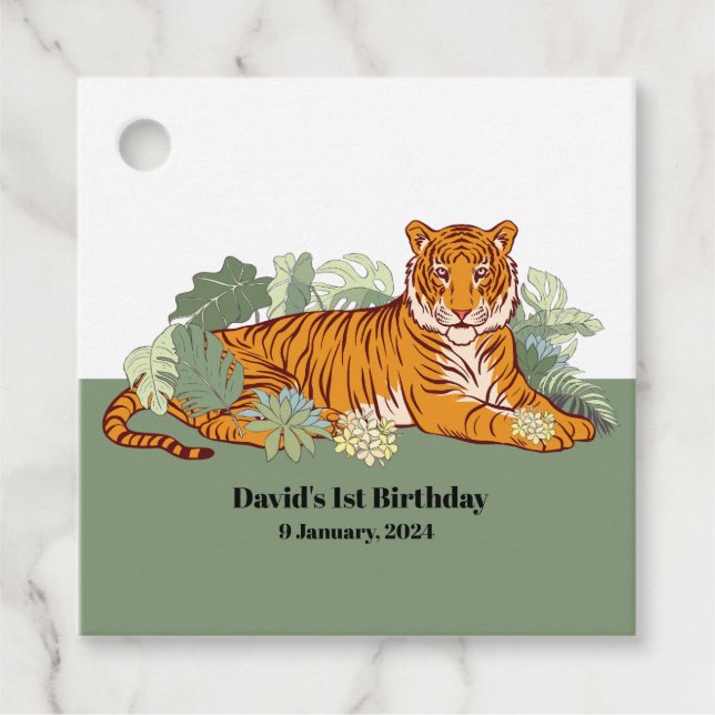 Étiquettes Cadeau Fête des garçons de tigres, jungle animale (Devant)
