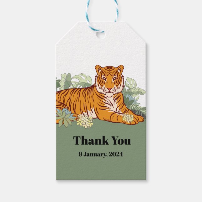 Étiquettes-cadeau Fête des garçons de tigres, jungle animale (Devant)