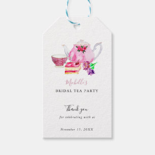 Étiquettes-cadeau Fête des mariées aquarelle Tea Party Merci rose