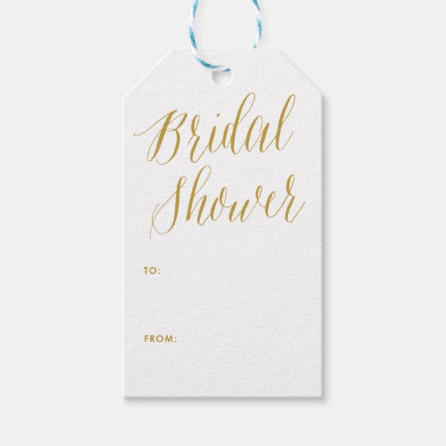 Étiquettes-cadeau Fête des mariées | Balise cadeau Gold Modern Calli (Devant)