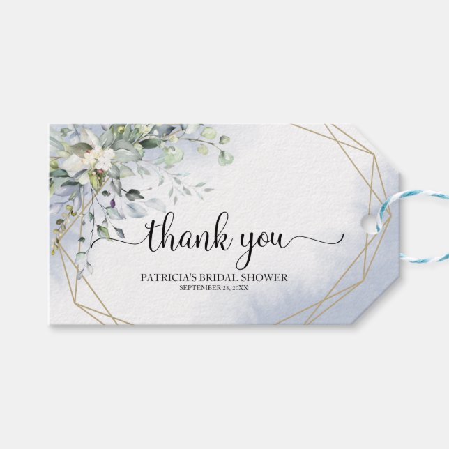 Étiquettes-cadeau Fête des mariées bleue Dusty verdoyante (Devant (Horizontal))