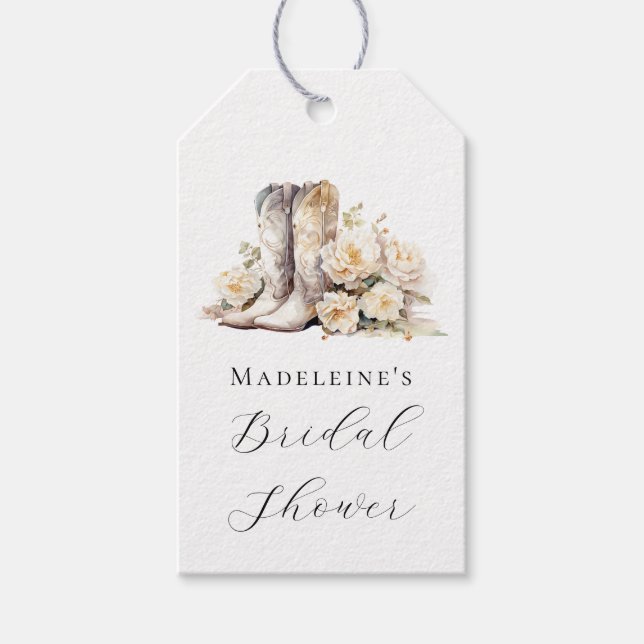 Étiquettes-cadeau Fête des mariées Bottes d'aquarelle florale rustiq (Devant)