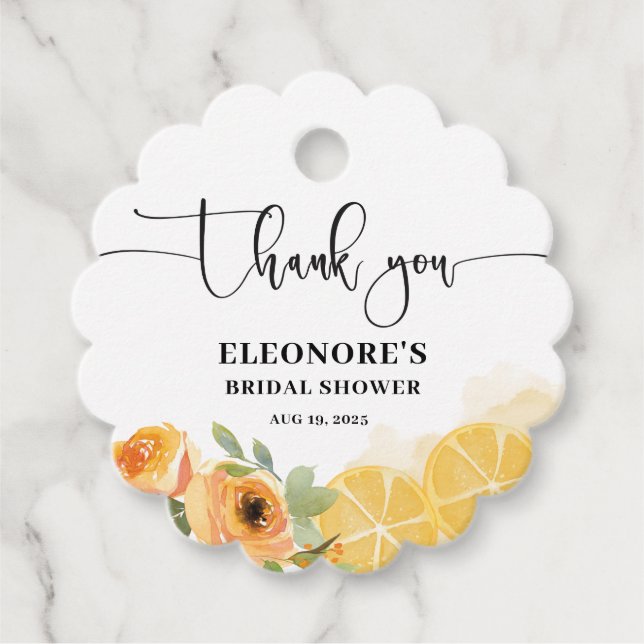 Étiquettes Cadeau Fête des mariées citrons et fleurs (Devant)