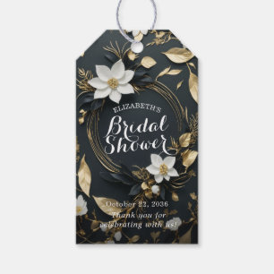 Étiquettes-cadeau Fête des mariées de couronnes florales en or noir