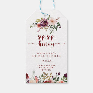 Étiquettes-cadeau Fête des mariées de l'heure du sip sip floral rust