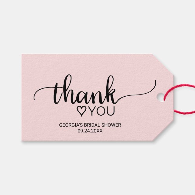 Étiquettes-cadeau Fête des mariées de Merci de calligraphie rose (Devant (Horizontal))