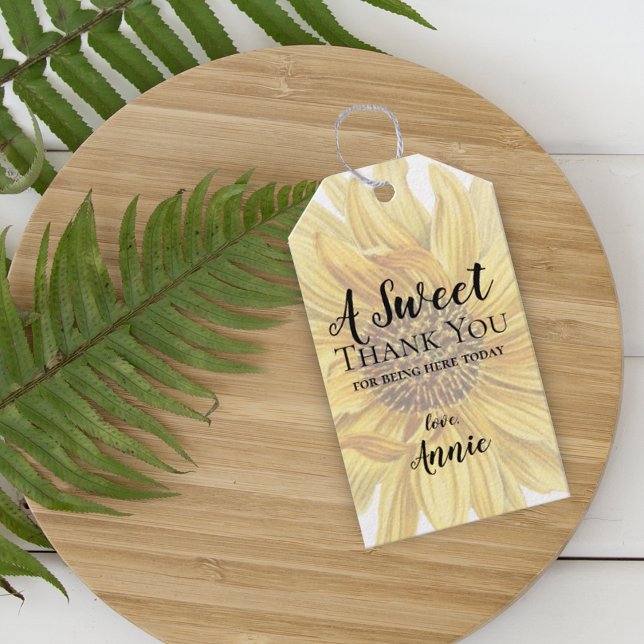 Étiquettes-cadeau Fête des mariées de Merci de tournesol jaune rusti (Créateur téléchargé)