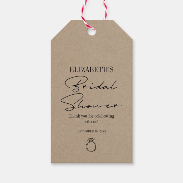 Étiquettes-cadeau Fête des mariées de script moderne Rustique Kraft (Devant)