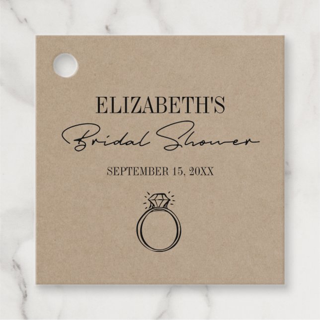 Étiquettes Cadeau Fête des mariées De Script Moderne Rustique Kraft  (Devant)