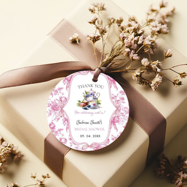Étiquettes Cadeau Fête des mariées de thé Fleur sauvage rose Merci d (Créateur téléchargé)