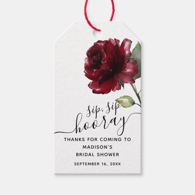 Étiquettes-cadeau Fête des mariées Fleur Rouge Profond Sip Hooray Fa (Devant)