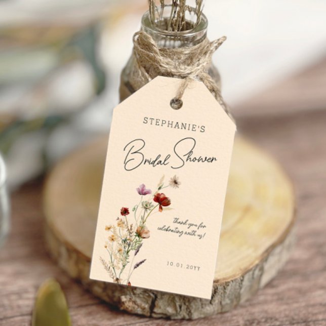 Étiquettes-cadeau Fête des mariées Fleur sauvage Boho Automne (Créateur téléchargé)