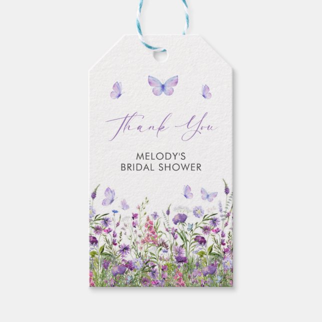 Étiquettes-cadeau Fête des mariées Fleur sauvage papillon (Devant)